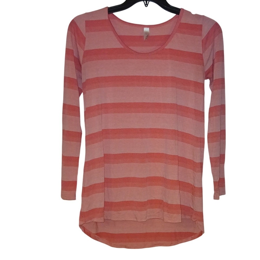 LuLaRoe Womens Small Coral Pink Striped Long Sleeve High Low Hem Tunic Top